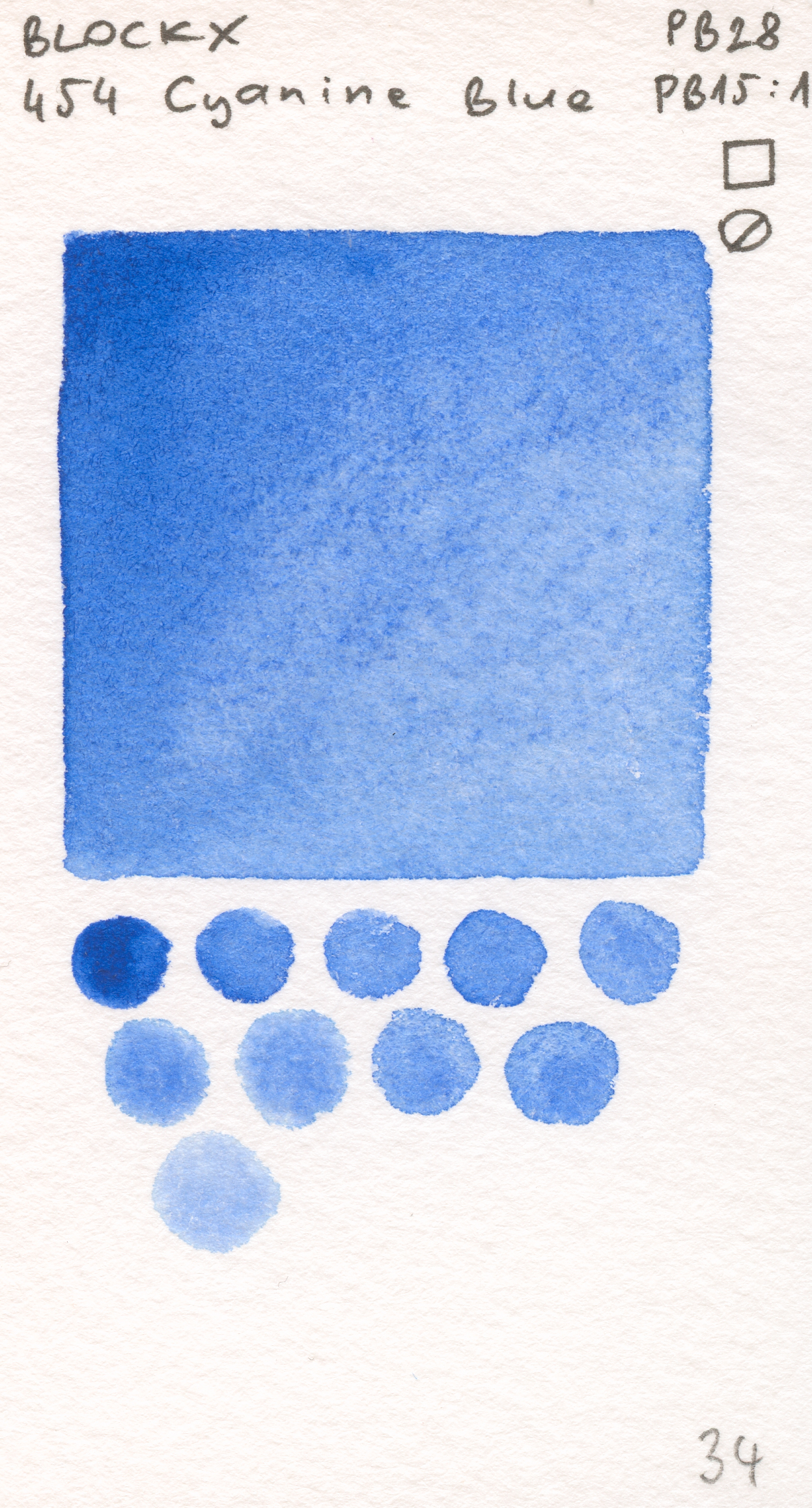 Blockx Aquarelles 454 Cyanine Blue PB28, PB15:1 watercolor swatch