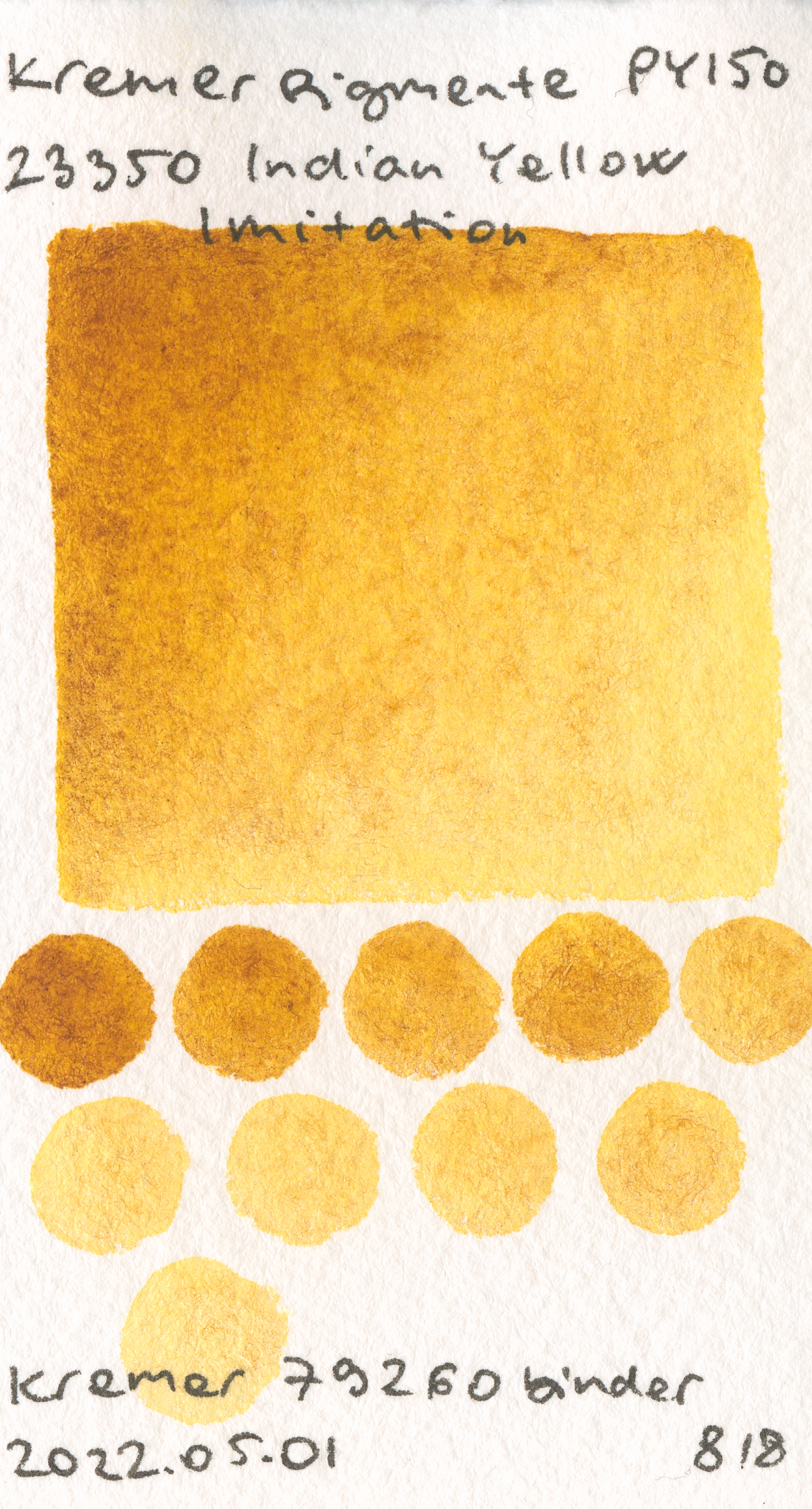 Kremer Pigmente Pigment 23350 Indian Yellow Imitation PY150 watercolor swatch