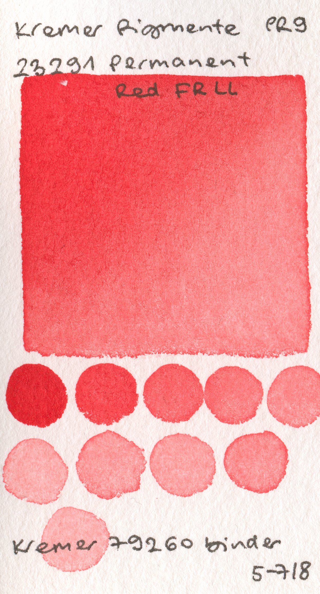 Kremer Pigmente [Dry] Pigments 23291 Permanent Red FRLL PR9 watercolor swatch