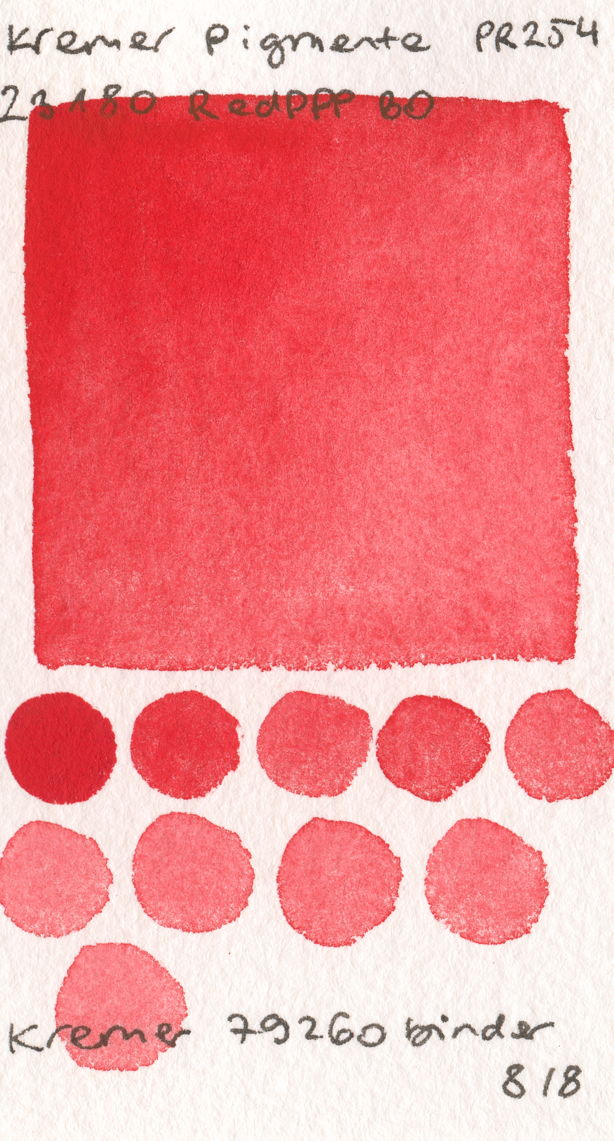 Kremer Pigmente [Dry] Pigments 23180 Red DPP BO PR254 watercolor swatch