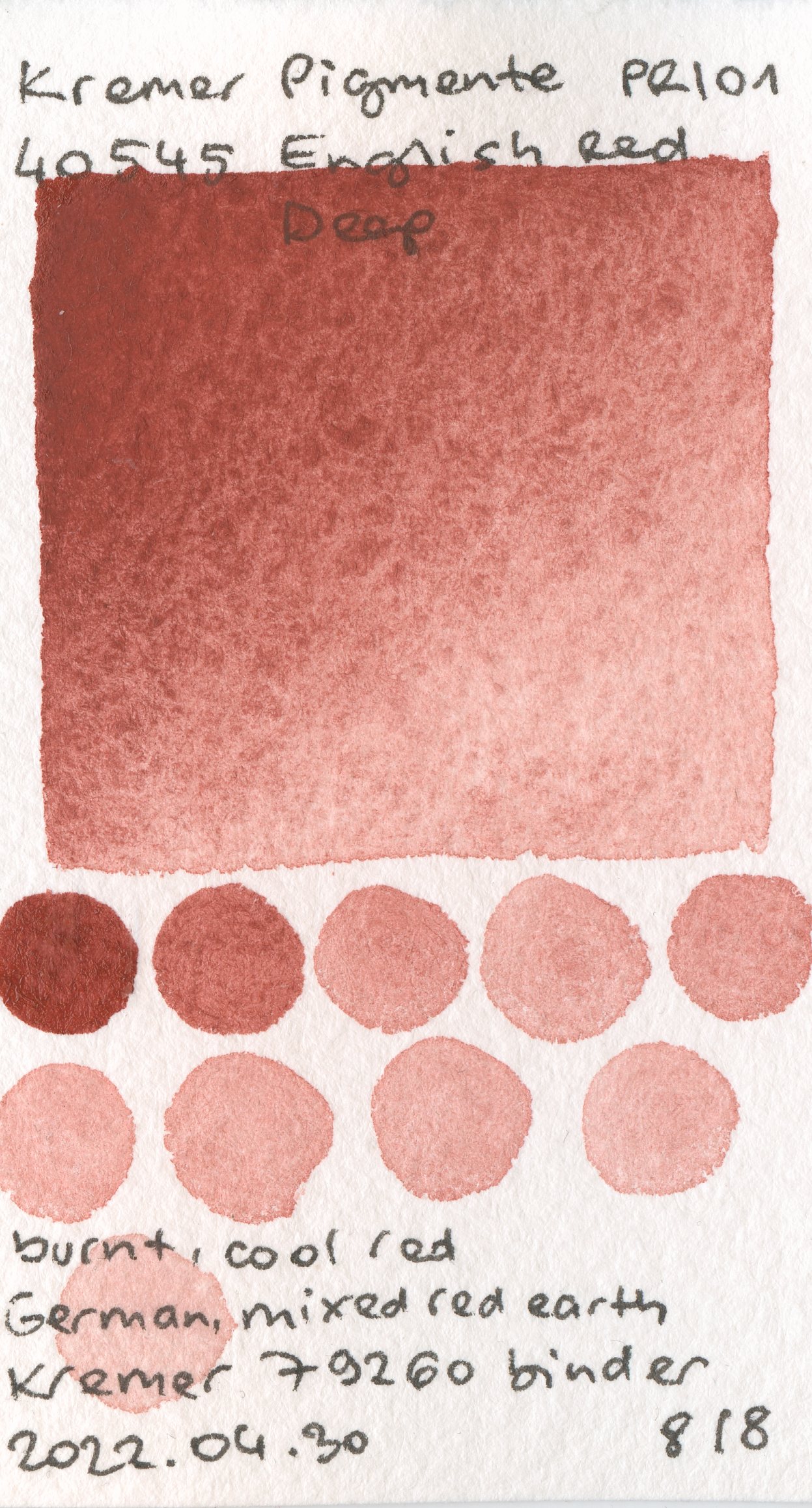 Kremer Pigmente [Dry] Pigments 40545 English Red Deep PR101 watercolor swatch