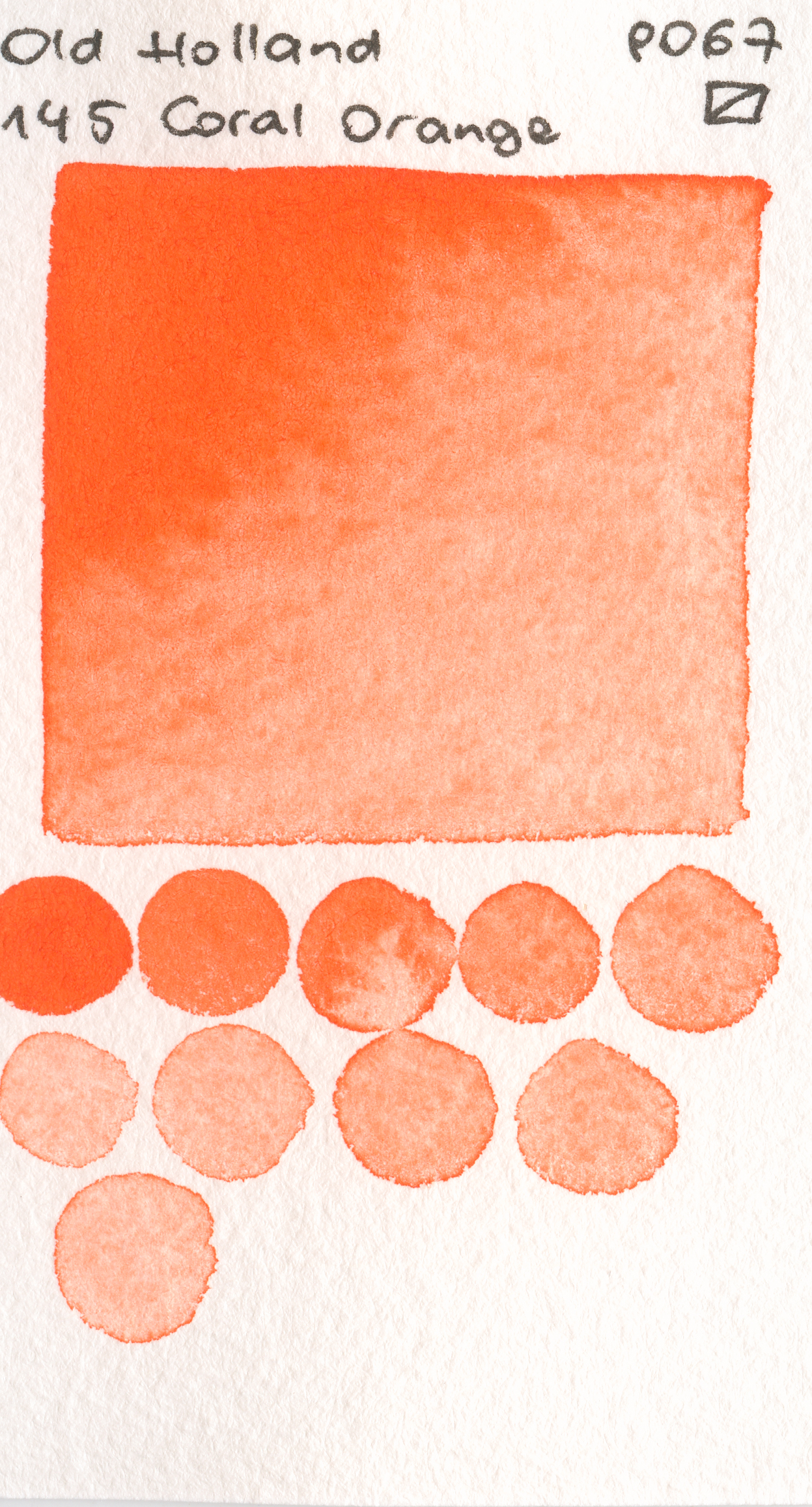 Old Holland Classic Watercolours 145 Coral Orange PO67 watercolor swatch
