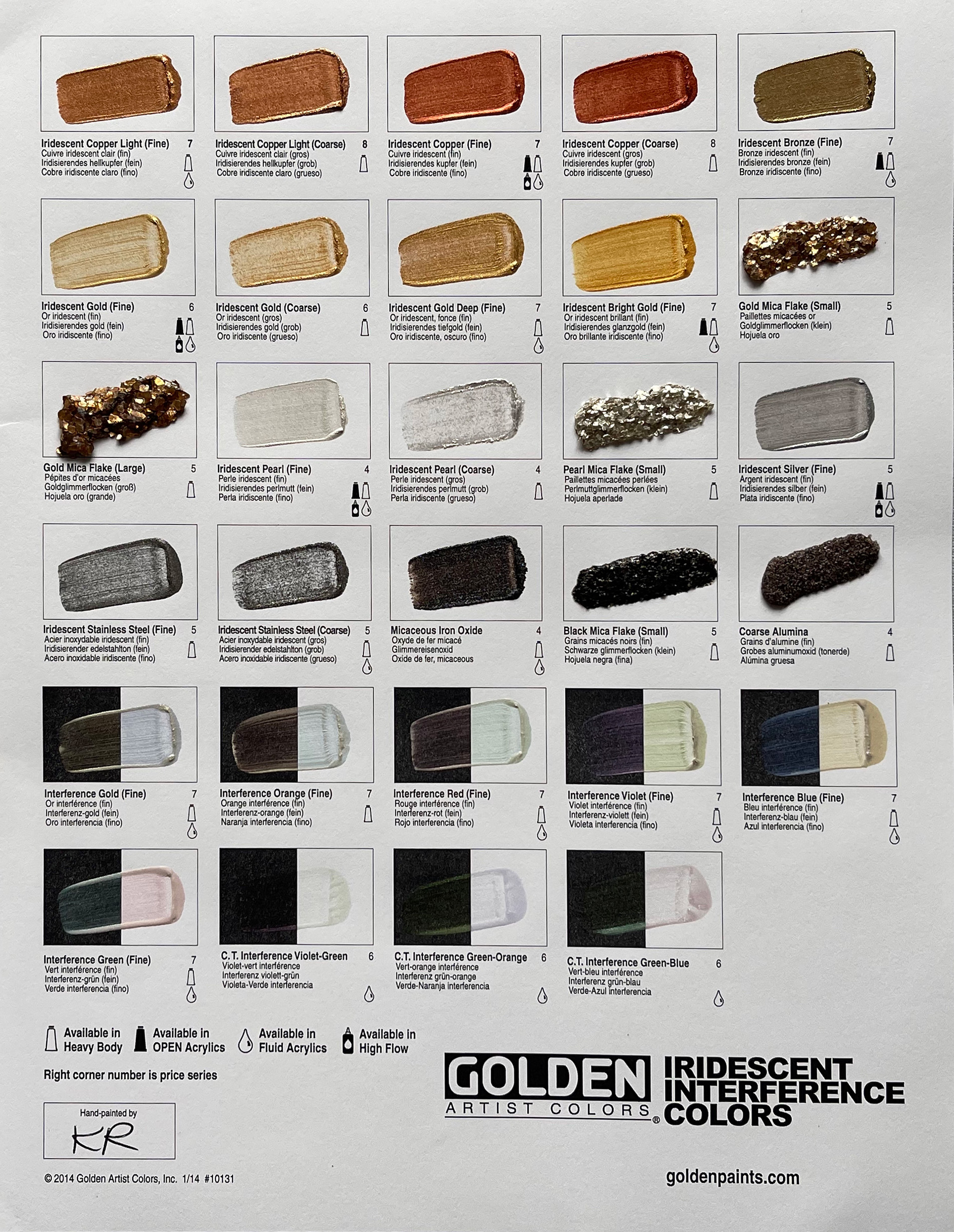 Golden Heavy Body Chart, Iridescent Interference Colors